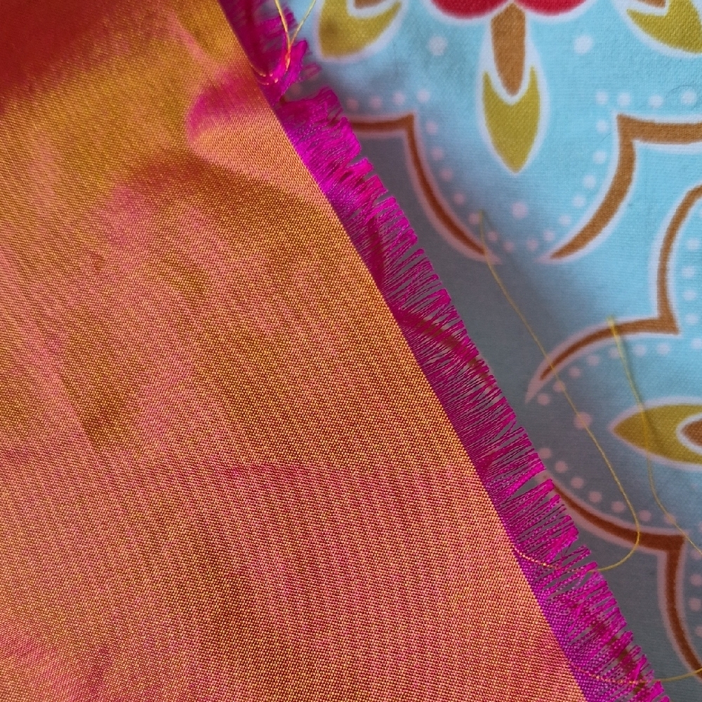 Dupioni Silk Fabric - Green, Pink, Orange/Pink Iridescent - Picture 6 of 16